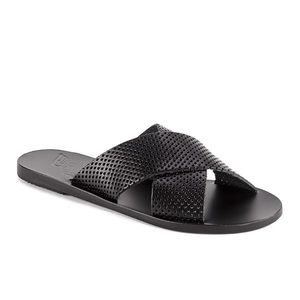 Ancient Greek Sandals black leather Thais slides